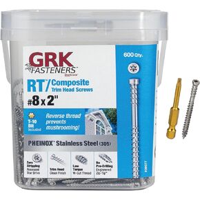 GRK 772691360779 36077#8 x 2 RT Composite 305 Stainless Steel Trim Screws 600 Count, 2 inches, No Color