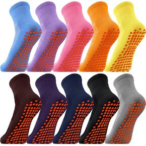 10 Pairs Grip Socks Non Slip Yoga Pilates Hospital Slipper Socks Cushioned Sole Socks for Men Women Pilates Barre
