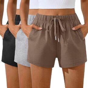 Neer 3 Pack Women's Sweat Shorts, High Waisted Athletic Short Casual Comfy Lounge Workout Shorts with Drawstring Pocket 2024