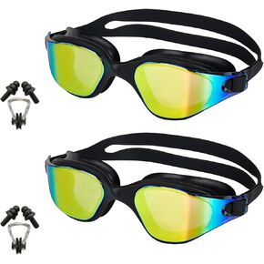 Swimming Goggles 2 Pack,UV Protection Polarized Swimming Pool Mirror,Anti-Fog Mirror,Swim Goggles for Adults