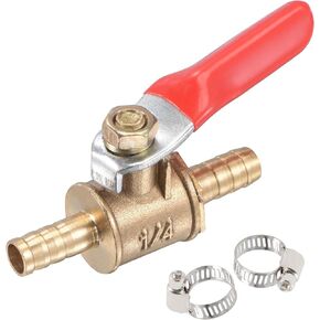 uxcell Brass Air Ball Valve Shut Off Switch 6mm Hose Barb to 6mm Hose Barb with Clamps Red Handle