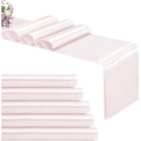 Set of 5 White Satin Table Runners, 12" x 108" Long Bright & Smooth Table Runner with Scalloped Edges, Satin Table Cloth Table Runner Decor for Wedding, Party, Banquet