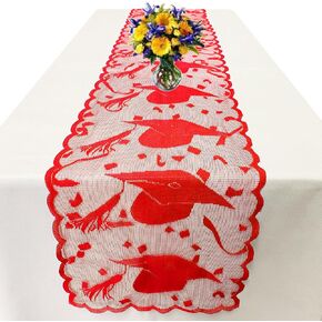 Lace Graduation Table Runner 72 Inches - 2024 Graduation Party Decorations for Table - Graduation Tabletop Centerpiece Decor - Grad Cap Decorations for Home Kitchen Dining Room (Black)