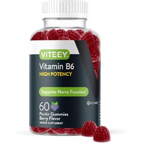 Vitamin B6 Gummies 100mg for Adults & Teens - B6 Vitamins for Mood & Nerve Function Support - Immune Booster - Vegan, GMO Free, Gluten Free, Gelatin Free - Tasty Chewable Berry Flavored Vit B6 Gummy
