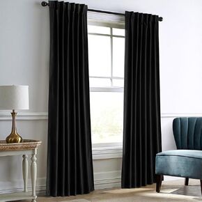 Dreaming Casa Darkening Black Velvet Curtains for Living Room Thermal Insulated Rod Pocket Back Tab Window Curtain for Bedroom 2 Panels 52" W x 84" L