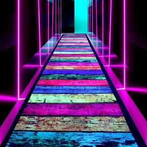 Neon Dance Floor Runner Rugs, UV Black Light Reaction Non-slip Carpet, Glow in The Dark Party Supplies for Birthday, Wedding, Raves(118in×23in×0.39in)