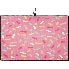 Golf Towels for Golf Bags with Clip, Funny Microfiber Waffle Pattern Golf Towel, Pink Ice Cream Cones Colored Sprinkles Golf Accessories for Men and Women Gifts 24x16 inch