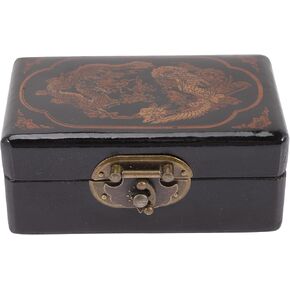 Chinese Vintage Wooden Jewelry Box Wood Trinket Box with Lock Dragon Pattern Jewelry Container for Home Table Decor - Black