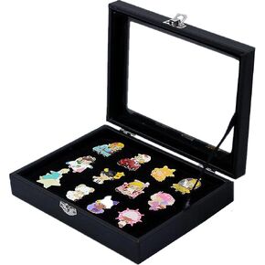 TANG SONG 7.9''x 6'' Brooch Storage Box Lapel Pin Display Case Jewelry Organizer Showcase (Black)
