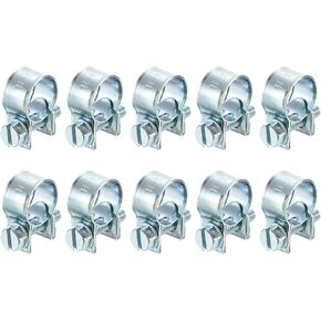 uxcell 10Pcs Mini Fuel Line Pipe Hose Clamp Clip, Adjustable 9-11mm(0.35"-0.43") Fuel Injection Line Style Hose Clamp, Zinc Plated Pipe Hose Clip Tube Clamps