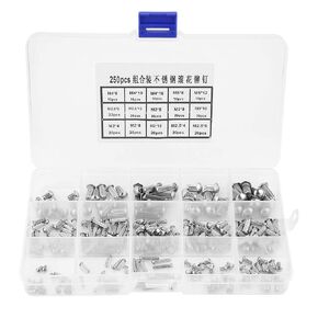 250pcs/Set M2 / M2.5 / M3 / M4 / M5 Stainless Steel Rivets Round Head Rivet Kit Knurled Shank Rivet Nuts Solid Rivets Assortment