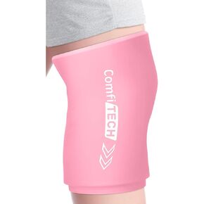 Comfitech Large Knee Ice Sleeve for Injuries Compression Sleeve, Flexible Gel Ice Pack, Reusable Cold Pack Therapy for Calf Injuries, Meniscus Surgery Recovery, Bruises & Sprains (Pink Medium)