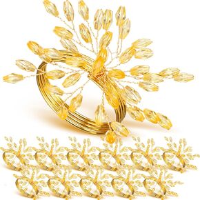 WILLBOND Christmas Handmade Crystal Leaf Napkin Rings Set of 18 Rhinestone Gold Napkin Rings Silver Napkin Rings for Dinner Parties Weddings Thanksgiving Everyday Use(12 Pieces, Silver)
