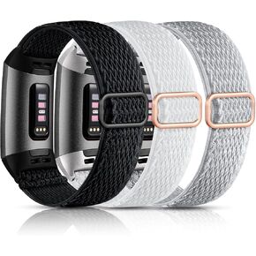 Maledan 3 Pack Elastic Band Compatible with Fitbit Charge 4 /Charge 3 Bands for Women Men, Adjustable Stretchy Sport Strap Soft Nylon Wristband for Charge 4/ Charge 3/ 3SE Accessories