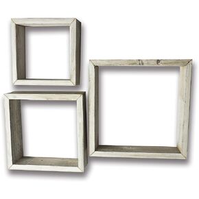 Farmhouse Style Rustic Wood Shadow Box Frames - Reclaimed Weathered Wood - Barn Wood Character (Weathered Grey, Square)