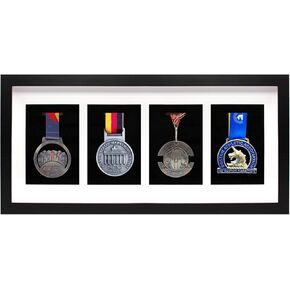 20" Medal Display Frame, Black Medal Display Case for 4 Medals, 3D Medal Shadow Box for Runners Marathon Triathlon Soccer Gymnastics All Sports Medals Award Insignia - Large