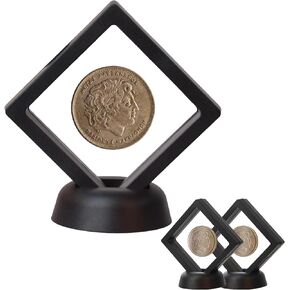 Coin Holder Ornament Display Stand 2-Piece Set – Challenge Coin Display Jewelry Holder – Elegant Black Clear Display Case Protects Against Dust, Splashes