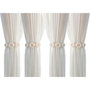 Wood Bead Curtain Tiebacks 4 Pcs Boho Curtain Tiebacks for Thin or Thick Window Draperies Indoor and Outdoor Use Decorative Tassel Curtain Ties (Beige)