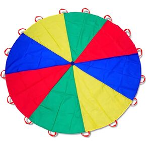 Dulousia Parachute 12ft/ 10ft/ 6.5ft - Kids Play Gymnastics Parachute with Handles for Group Team Cooperative Games,Indoor Outdoor Gym Class Rainbow Parachute Birthday Church VBS Activity Supplies