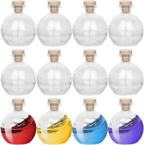 12 Pcs Spherical Glass Bottles with Lid, 8.5 oz Round Glass Potion Bottles Halloween Clear Potion Jars Decorative Bottle for Christmas Halloween Costume Props DIY Crafts