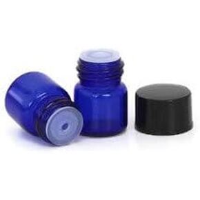 Essential Oil Bottle 2ml Cobalt Blue Glass Bottle/Vial - Flat Black Screw Cap w/Orifice Reducer and Seal (72)
