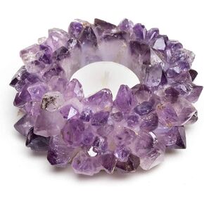 Natural Meditation Amethyst Cluster with Crystal Points - Handmade Chakra Tea Light Candle Holder - Decorative Peaceful, Higher Love Energy, Fits Tea Light Candle …