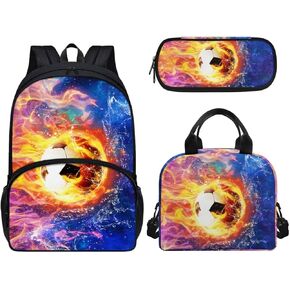 Wolf Backpack for School, Boys Backpacks with Lunch Box Pencil Case 3 Packs Set, Kids Lightweight Backpacks for Travel Sports