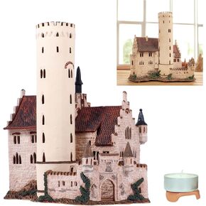 Ceramic Christmas Village Houses Collection - Collectible Handmade Miniature of Historic Lichtenstein Castle, Germany - Tea Light Candle Holder E210N*