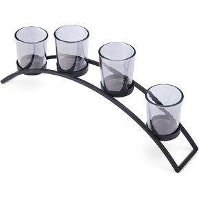 Elements Metal and Glass Arch Tealight Candle Holder, for Use with Flameless or Wax Candles, 14.57x2.56x5.91 Inch, Black