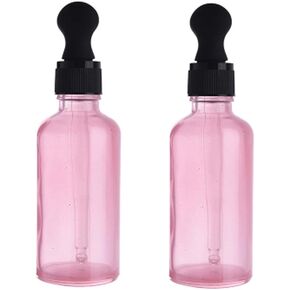 2Pcs Pink Glass Essential Oil Dropper Bottles Containers Empty Round Bottles with Glass Eye Dropper Dispenser for Transfer Storing Oils Perfume Aromatherapy Lotion Cosmetic Sample Liquid (50ML)