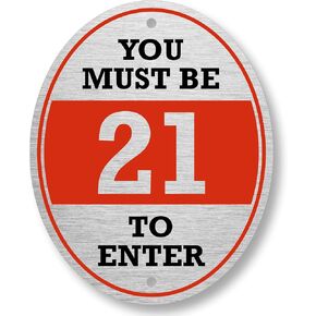 SmartSign 5 x 4 inch “You Must Be 21 To Enter" Diamond Plate Sign with Foam Tape & Holes, Matte Finish, 32 mil Anodized Aluminum, Red, Black and White