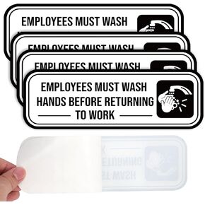 5pcs Employees Must Wash Hands Before Returning to Work Signs, Acrylic Self-Adhesive Plastic Signs With Symbols Suitable for Business Bathroom Public Restrooms Restaurants and Hotels Motels