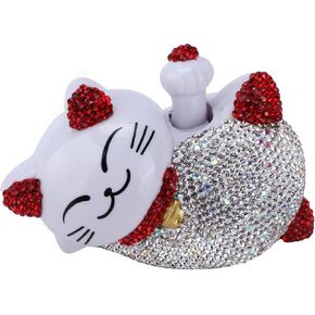4.13×2.36×2.76in Solar Feng Shui Lucky Cat Rhinestone PVC Material Japanese Maneki Neko Waving Hand Fortune Cat for Car Interior Decoration Desktop Ornaments,Bring Good Luck Wealth (Pink)