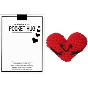Pocket Hug Heart, 3x2 Inch Cute Crochet Heart with Greeting Card Funny Positive Heart Small Knitted Positive Crochet Heart Decoration Encouraging Gift for Friends Family (Pink)