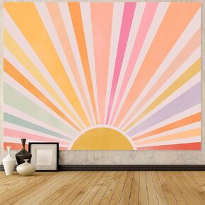 Zussun Boho Sun Tapestry Vintage 70s Sunset Sunrise Tapestries for Bedroom Aesthetic Retro Abstract Art Colorful Rainbow Classroom Tapestry Wall Hanging for Living Room Dorm (60" x 44")