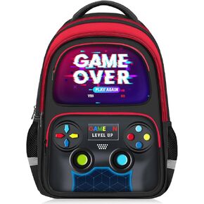 School Backpack for Boys - 3pcs Gamer Boys Backpack with Lunch Box Set for Kids Teens Elementary Middle School - 17″ Video Game Bookbag Travel Back Pack for Age 6-18