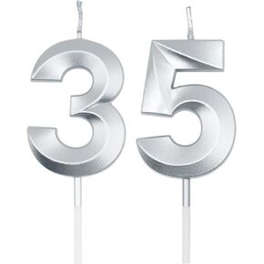 Silver 35th & 53rd Birthday Candles for Cakes, Number 35 53 Candle Cake Cupcake Topper for Birthday Anniversary Party Decoration