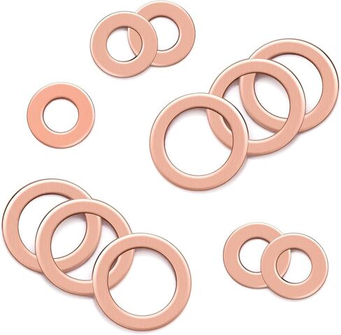 220 Pcs Copper Flat Washers Kit - Metric Sealing Washer Assortment Set in 9 Sizes: M5, M6, M8, M10, M12, M14 - Durable Copper Washers for Sealing, Plumbing, Oil Drain Plugs, and Crush Washer Use in Saudi Arabia