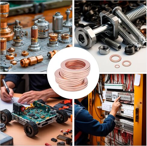 220 Pcs Copper Flat Washers Kit - Metric Sealing Washer Assortment Set in 9 Sizes: M5, M6, M8, M10, M12, M14 - Durable Copper Washers for Sealing, Plumbing, Oil Drain Plugs, and Crush Washer Use in Saudi Arabia