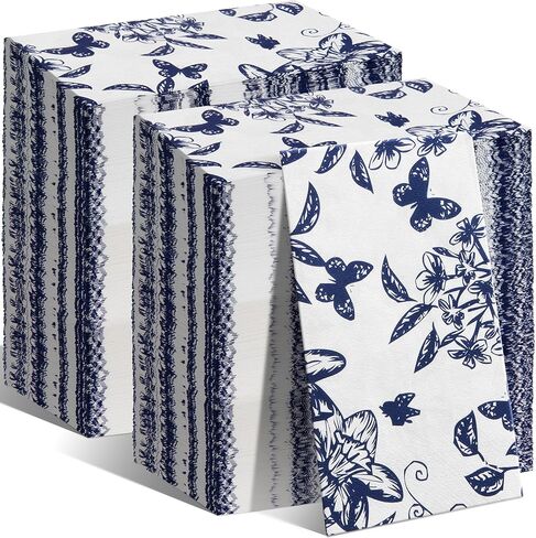 150 Blue Floral Guest Napkins Decorative Hand Towels Bathroom Guest Towels Flowers Decorative Paper Napkins Elegant Napkins for Birthday Wedding Bridal Shower Dinner Tea Party (13 x 16 Inch) in Saudi Arabia