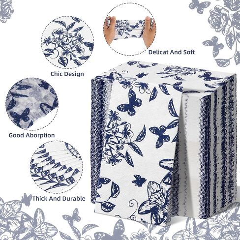 150 Blue Floral Guest Napkins Decorative Hand Towels Bathroom Guest Towels Flowers Decorative Paper Napkins Elegant Napkins for Birthday Wedding Bridal Shower Dinner Tea Party (13 x 16 Inch) in Saudi Arabia