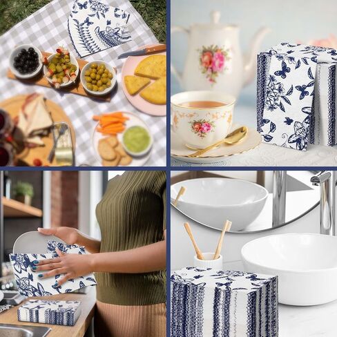 150 Blue Floral Guest Napkins Decorative Hand Towels Bathroom Guest Towels Flowers Decorative Paper Napkins Elegant Napkins for Birthday Wedding Bridal Shower Dinner Tea Party (13 x 16 Inch) in Saudi Arabia