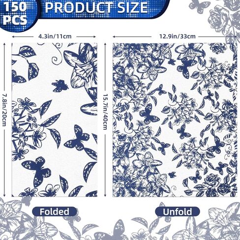 150 Blue Floral Guest Napkins Decorative Hand Towels Bathroom Guest Towels Flowers Decorative Paper Napkins Elegant Napkins for Birthday Wedding Bridal Shower Dinner Tea Party (13 x 16 Inch) in Saudi Arabia