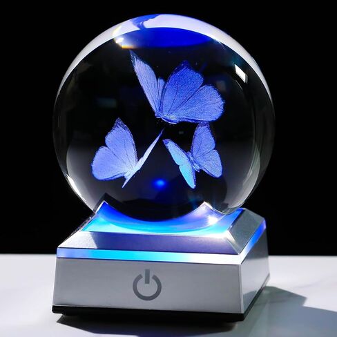Movdyka 3D كريستال توليب الكرة مع الفراشات تمثال الهدايا الزجاج زهور التوليب هدايا للنساء أمي في ذكرى الزفاف عيد الميلاد عيد الحب عيد الأم ديكور المنزل الحلي تمثال ضوء الليل in Kuwait