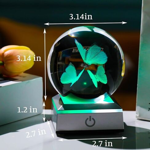 Movdyka 3D كريستال توليب الكرة مع الفراشات تمثال الهدايا الزجاج زهور التوليب هدايا للنساء أمي في ذكرى الزفاف عيد الميلاد عيد الحب عيد الأم ديكور المنزل الحلي تمثال ضوء الليل in Kuwait