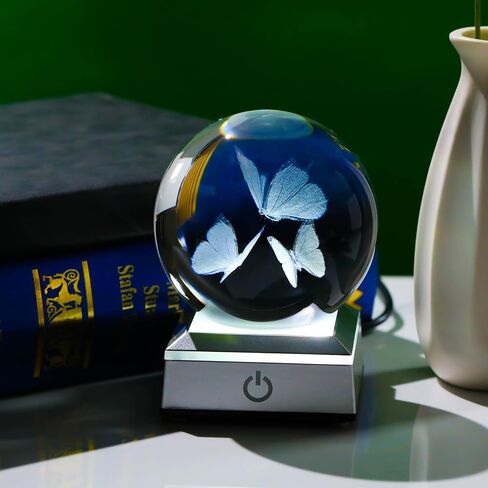 Movdyka 3D كريستال توليب الكرة مع الفراشات تمثال الهدايا الزجاج زهور التوليب هدايا للنساء أمي في ذكرى الزفاف عيد الميلاد عيد الحب عيد الأم ديكور المنزل الحلي تمثال ضوء الليل in Kuwait