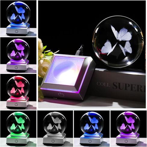 Movdyka 3D كريستال توليب الكرة مع الفراشات تمثال الهدايا الزجاج زهور التوليب هدايا للنساء أمي في ذكرى الزفاف عيد الميلاد عيد الحب عيد الأم ديكور المنزل الحلي تمثال ضوء الليل in Kuwait