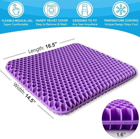 Gel Enhanced Seat Cushion for Long Sitting - Double Thick Honeycomb Breathable Design Egg Seat Cushion with Non-Slip Cover - Office Chair Car Cooling Seat Cushion - Computer Desk Pain Relief Pad in Kuwait