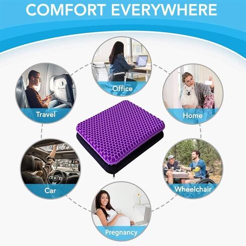 Gel Enhanced Seat Cushion for Long Sitting - Double Thick Honeycomb Breathable Design Egg Seat Cushion with Non-Slip Cover - Office Chair Car Cooling Seat Cushion - Computer Desk Pain Relief Pad in Kuwait