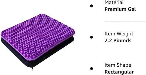Gel Enhanced Seat Cushion for Long Sitting - Double Thick Honeycomb Breathable Design Egg Seat Cushion with Non-Slip Cover - Office Chair Car Cooling Seat Cushion - Computer Desk Pain Relief Pad in Kuwait